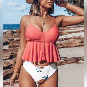 Pink & Floral Ruffles Tankini XL